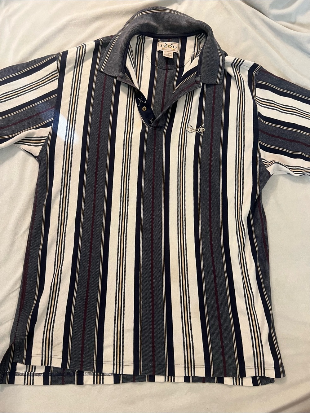 Vintage IZOD Men’s Black & White Vertical Stripe Polo Shirt